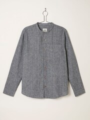 FatFace Bugle Washed Black Bold Stripe Long Sleeve Grandad Linen Cotton Shirt - Image 5 of 5