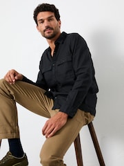 FatFace Bugle Black Long Sleeve Garment Dye Utility Shirt - Image 5 of 6