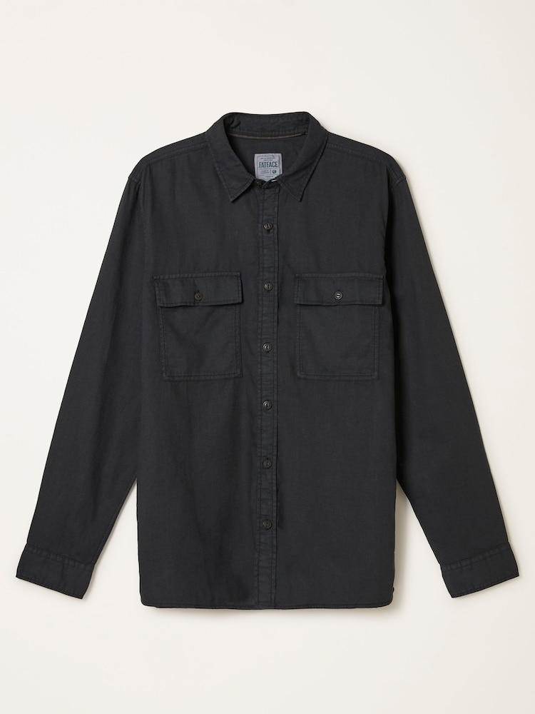 FatFace Bugle Black Long Sleeve Garment Dye Utility Shirt - Image 6 of 6