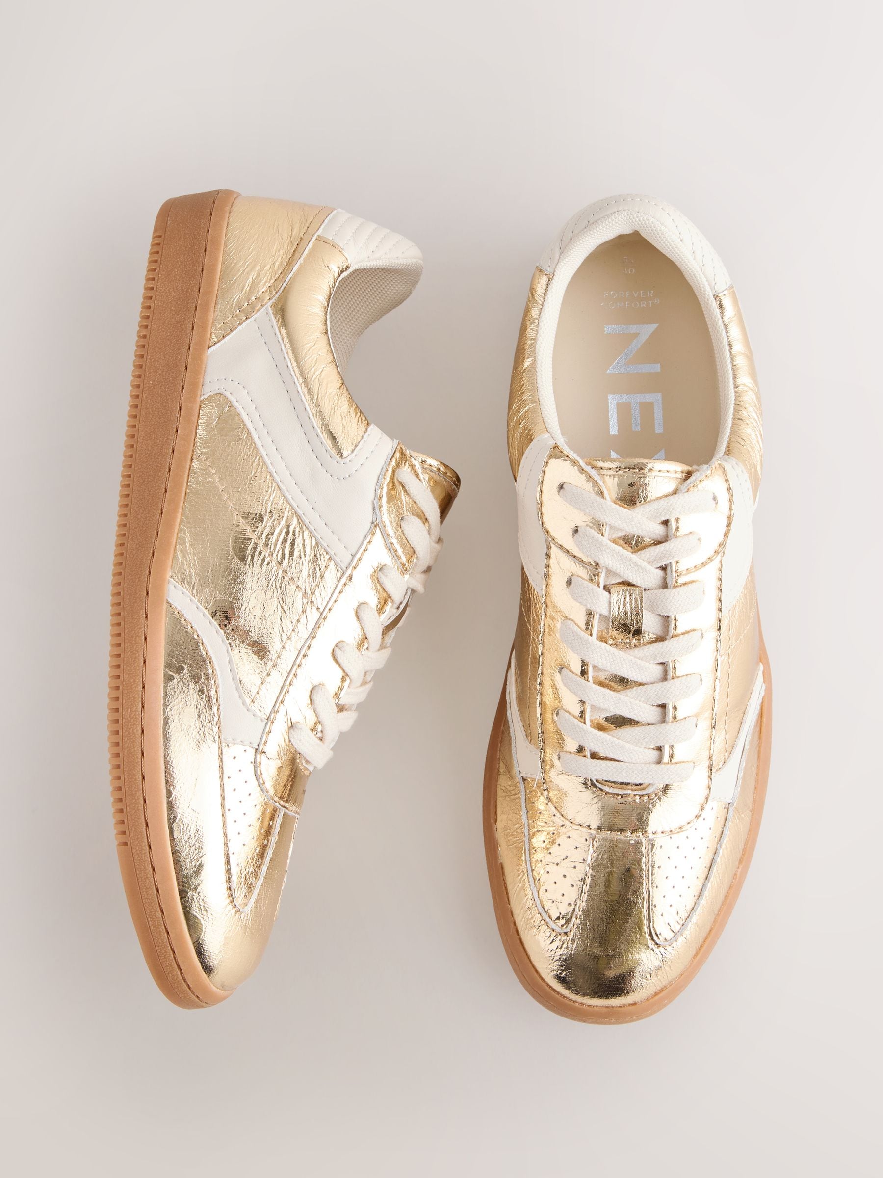 Buy Gold Lace-Up Trainers from Next USA