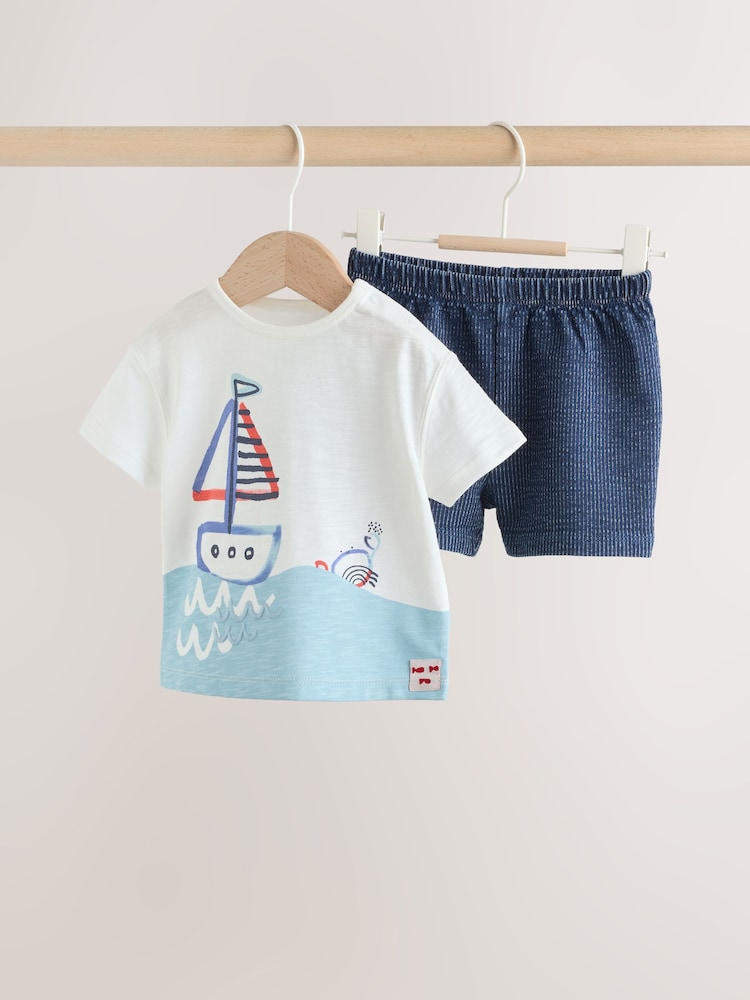 Blue Nautical Scene Top and Shorts Baby Set (0mths-2yrs) - Image 1 of 11