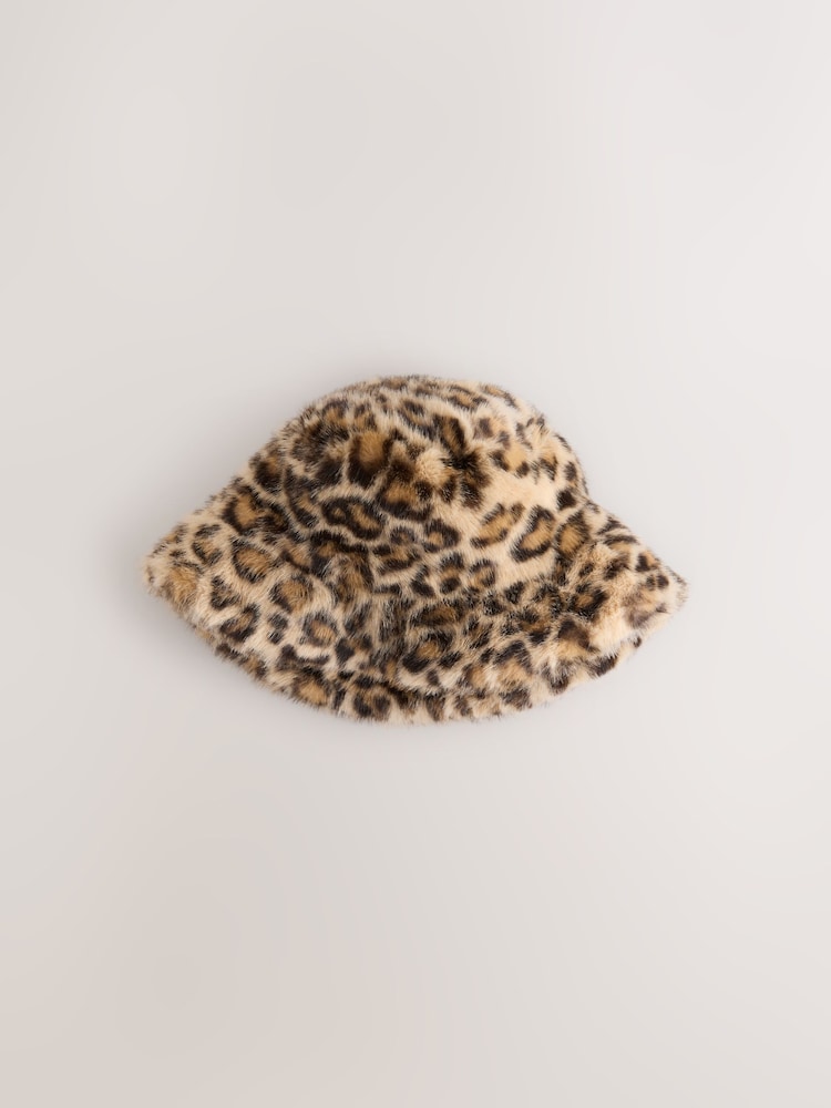 Buy Leopard Print Faux Fur Bucket Hat from Next USA display picture 1