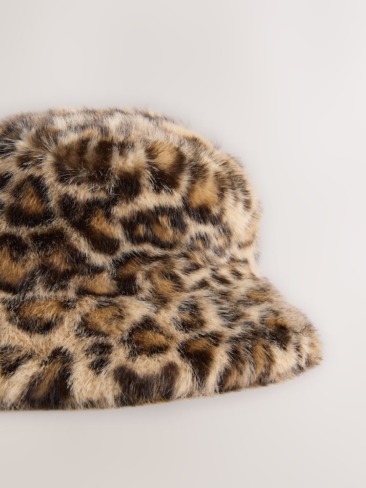Buy Leopard Print Faux Fur Bucket Hat from Next USA display picture 2