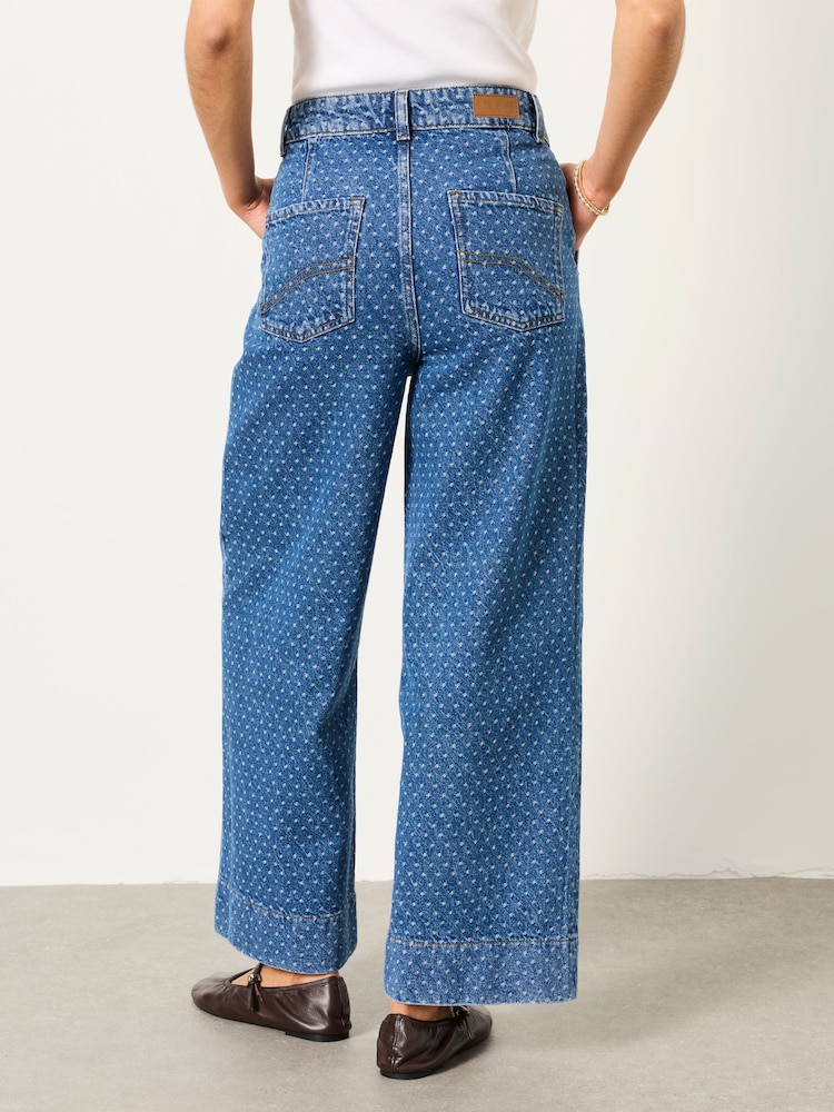 FatFace Hove Blue Denim Spot Wide Leg Crop Jeans - Image 2 of 5