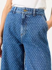 FatFace Hove Blue Denim Spot Wide Leg Crop Jeans - Image 3 of 5