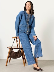 FatFace Hove Blue Denim Spot Wide Leg Crop Jeans - Image 4 of 5