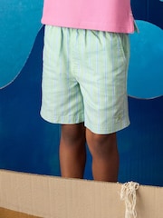 Joules Boys' Hadley Green Stripe Cotton Woven Shorts - Image 1 of 7