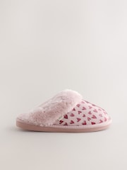 وردي - شبشب حذاء مفتوح من الخلف شمواه مبطن بفرو صناعي بشكل قلب - صورة 6 من 9