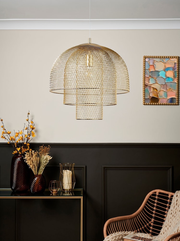 BHS Gold Georgia Mesh Ceiling Pendant Light - Image 2 of 7