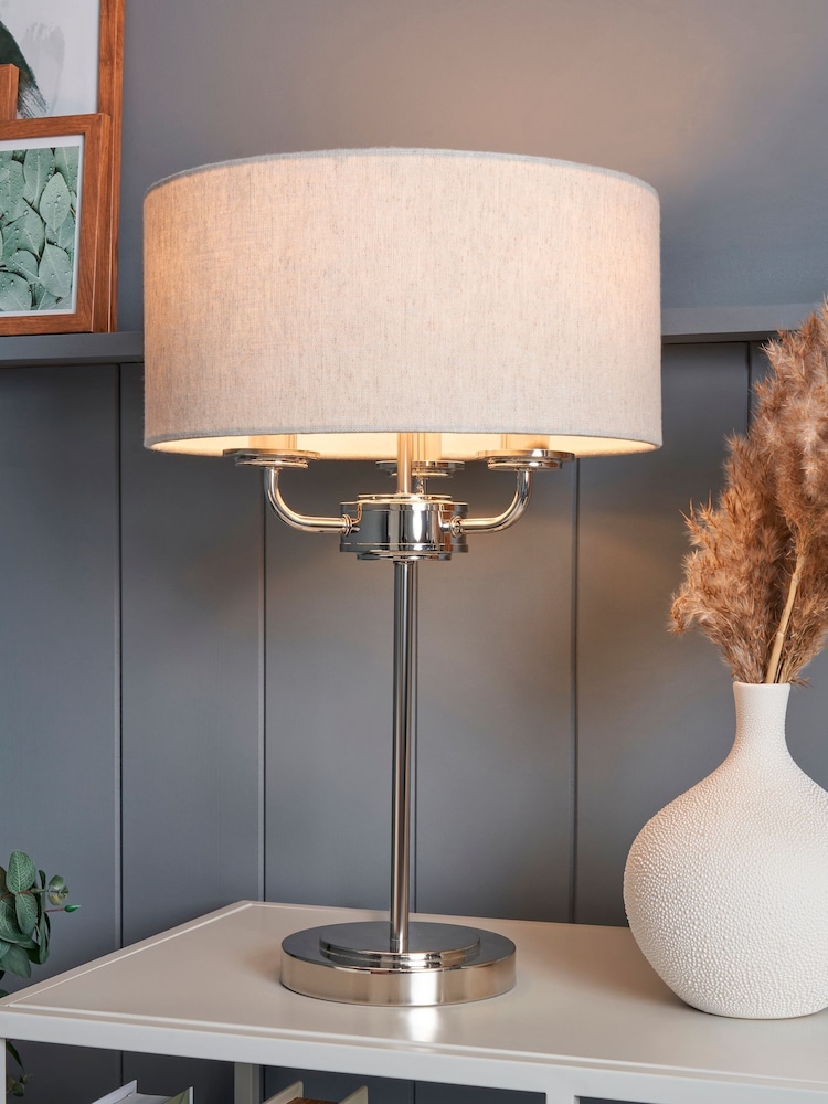 BHS Polished Nik Grey Henry 3 Light Table Lamp - Image 1 of 7