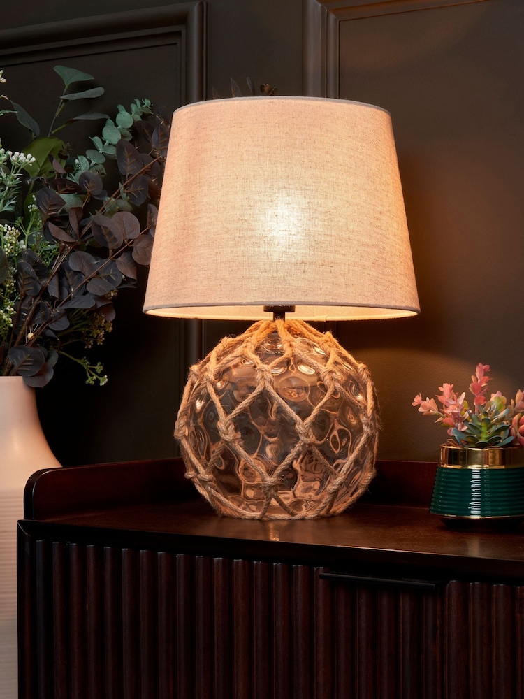 BHS Clear Lucy Dimpled Rope Covered Glass Table Lamp - Image 1 of 7