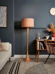 BHS Natural Lea Trombone Wooden Floor Lamp - Image 2 of 6