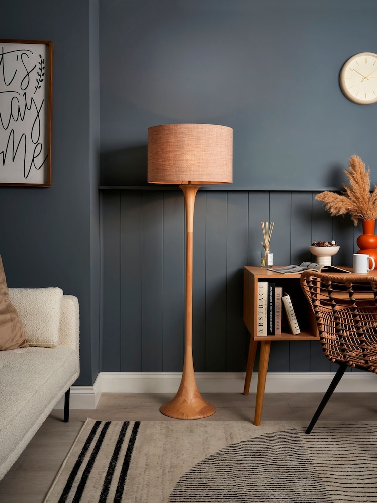 BHS Natural Lea Trombone Wooden Floor Lamp - Image 2 of 6