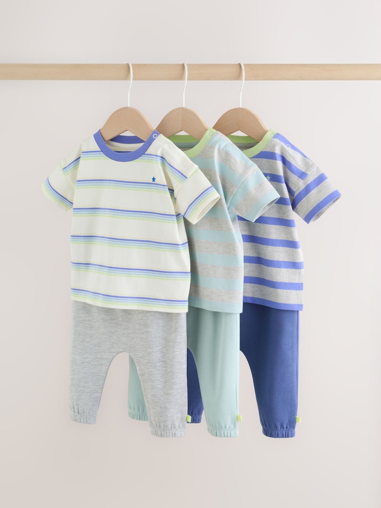 Blue/Green Stripe 6 Piece Baby T-Shirt and Joggers Set (0mths-3yrs) - Image 1 of 19