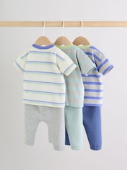 Blue/Green Stripe 6 Piece Baby T-Shirt and Joggers Set (0mths-3yrs) - Image 2 of 19