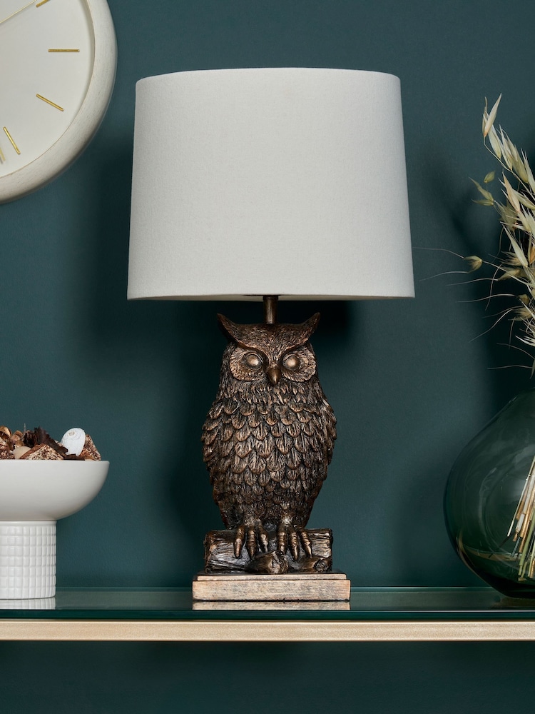 BHS Bronze Black Owl Table Lamp - Image 2 of 7