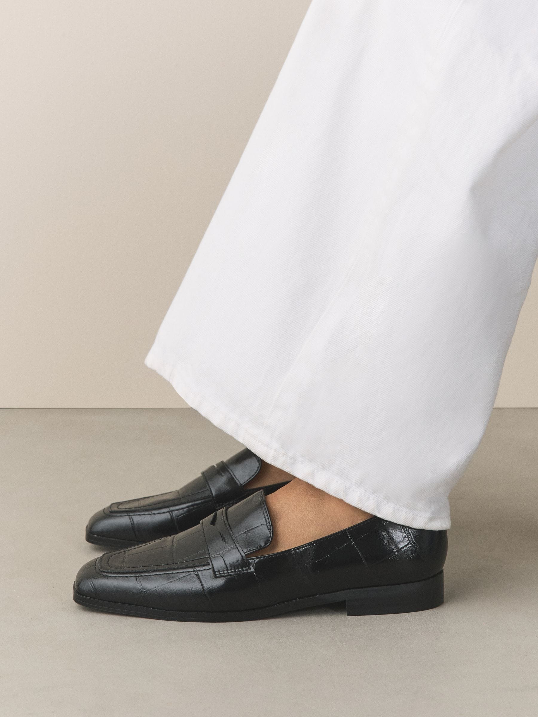 Buy Black Croc Effect Forever Comfort® Square Toe Loafers from