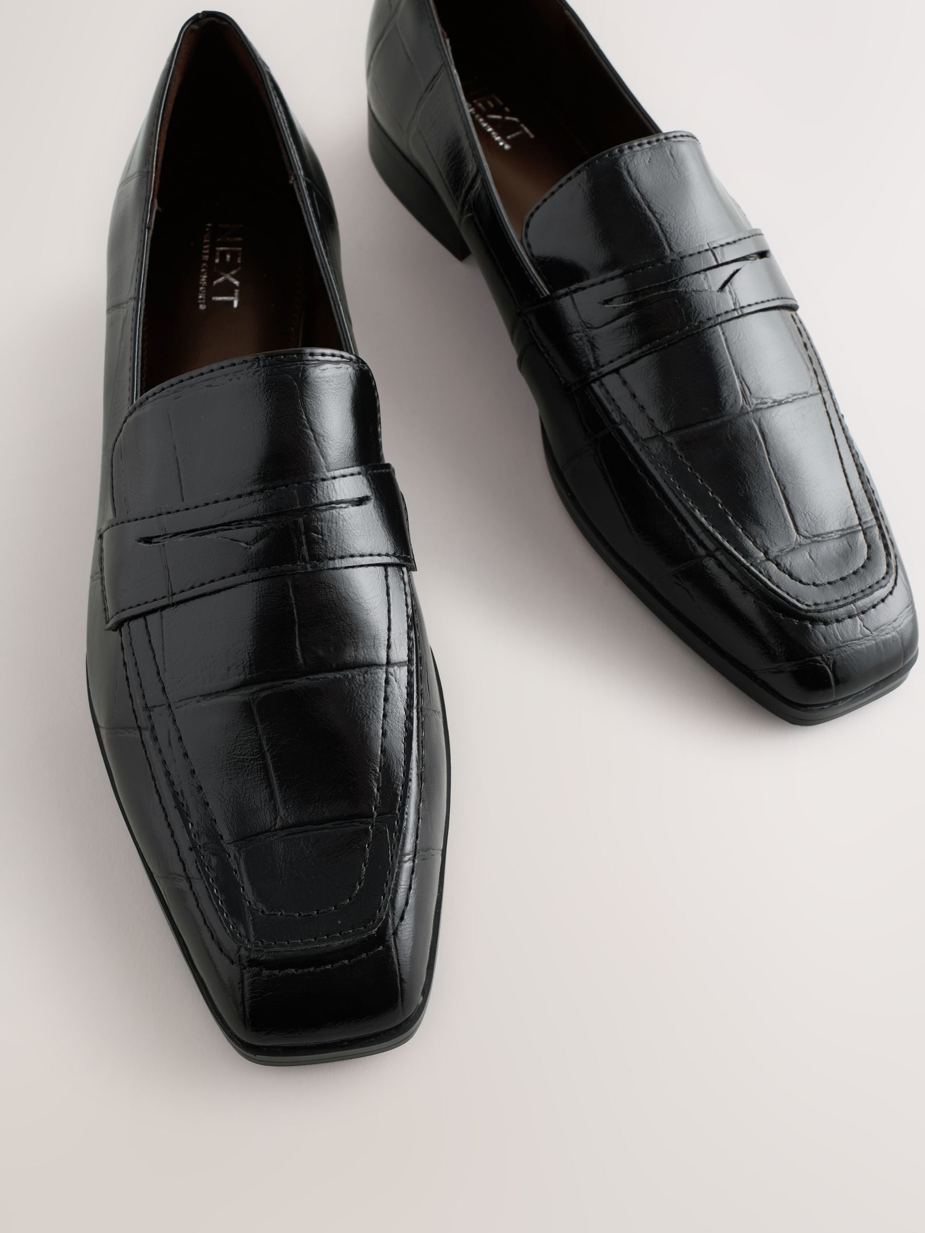 Buy Black Croc Effect Forever Comfort® Square Toe Loafers from