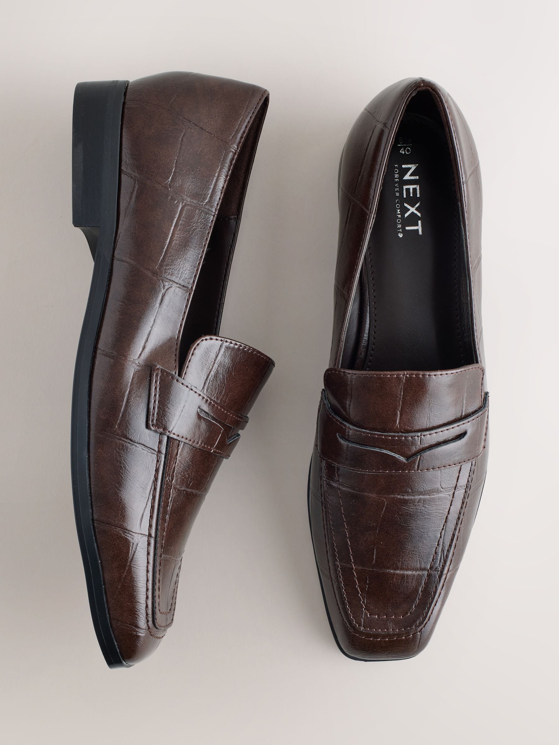 Buy Chocolate Brown Croc Effect Forever Comfort® Square Toe