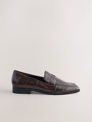 Chocolate Brown Croc Effect Forever Comfort® Square Toe Loafers - Image 10 of 12