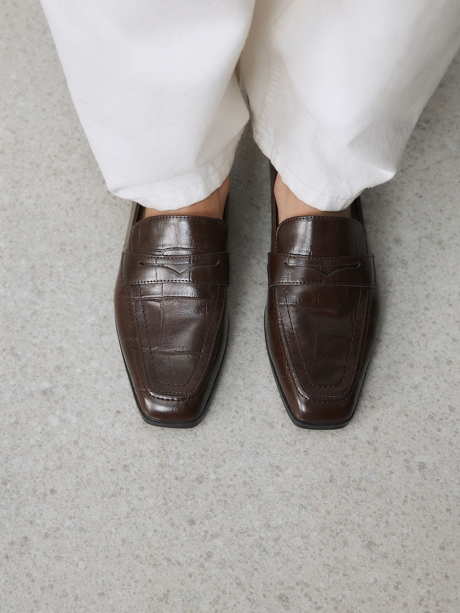 Buy Chocolate Brown Croc Effect Forever Comfort® Square Toe