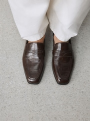Chocolate Brown Croc Effect Forever Comfort® Square Toe Loafers - Image 6 of 12