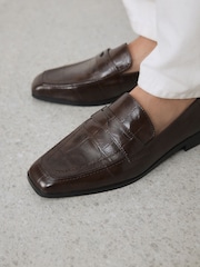 Chocolate Brown Croc Effect Forever Comfort® Square Toe Loafers - Image 7 of 12