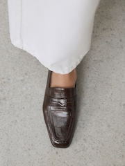Chocolate Brown Croc Effect Forever Comfort® Square Toe Loafers - Image 8 of 12