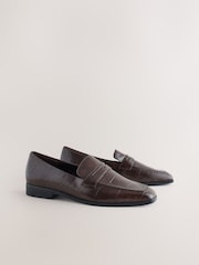 Chocolate Brown Croc Effect Forever Comfort® Square Toe Loafers - Image 9 of 12