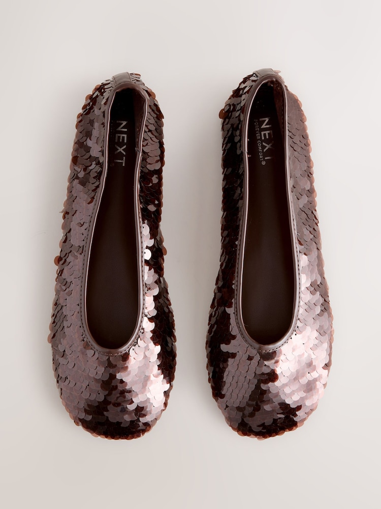 Chocolate Brown Sequin Forever Comfort® Round Toe Sequin Ballerina Flats - Image 1 of 10 Chocolate Brown Sequin Forever Comfort® Round Toe Sequin Ballerina Flats - Image 1 of 10
