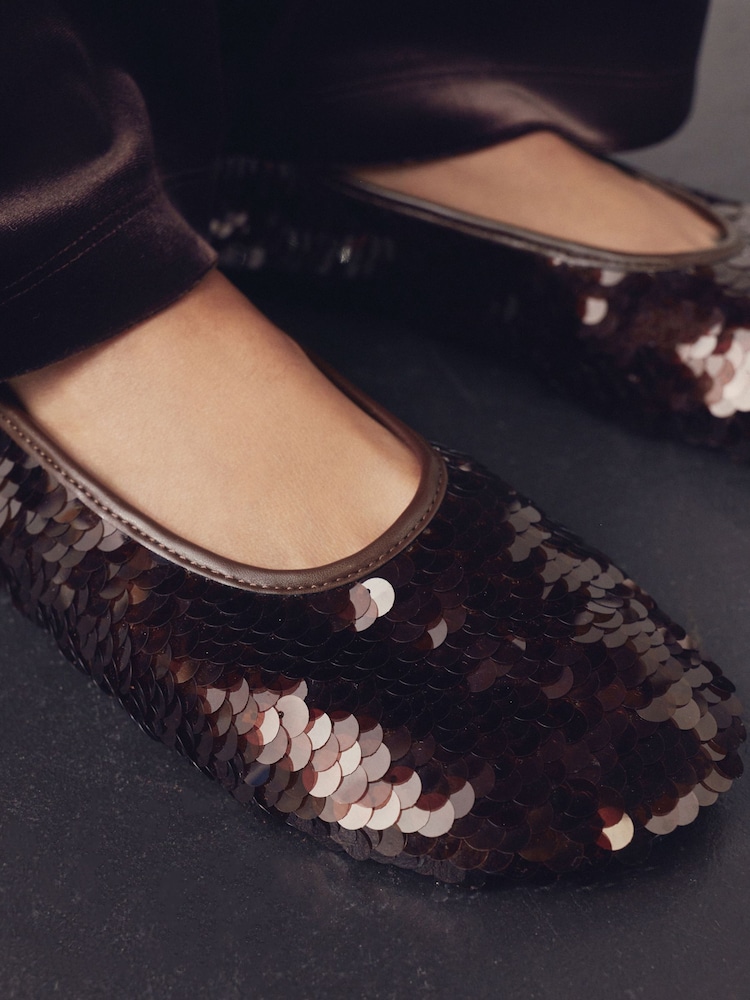 Chocolate Brown Sequin Forever Comfort® Round Toe Sequin Ballerina Flats - Image 10 of 10 Chocolate Brown Sequin Forever Comfort® Round Toe Sequin Ballerina Flats - Image 10 of 10