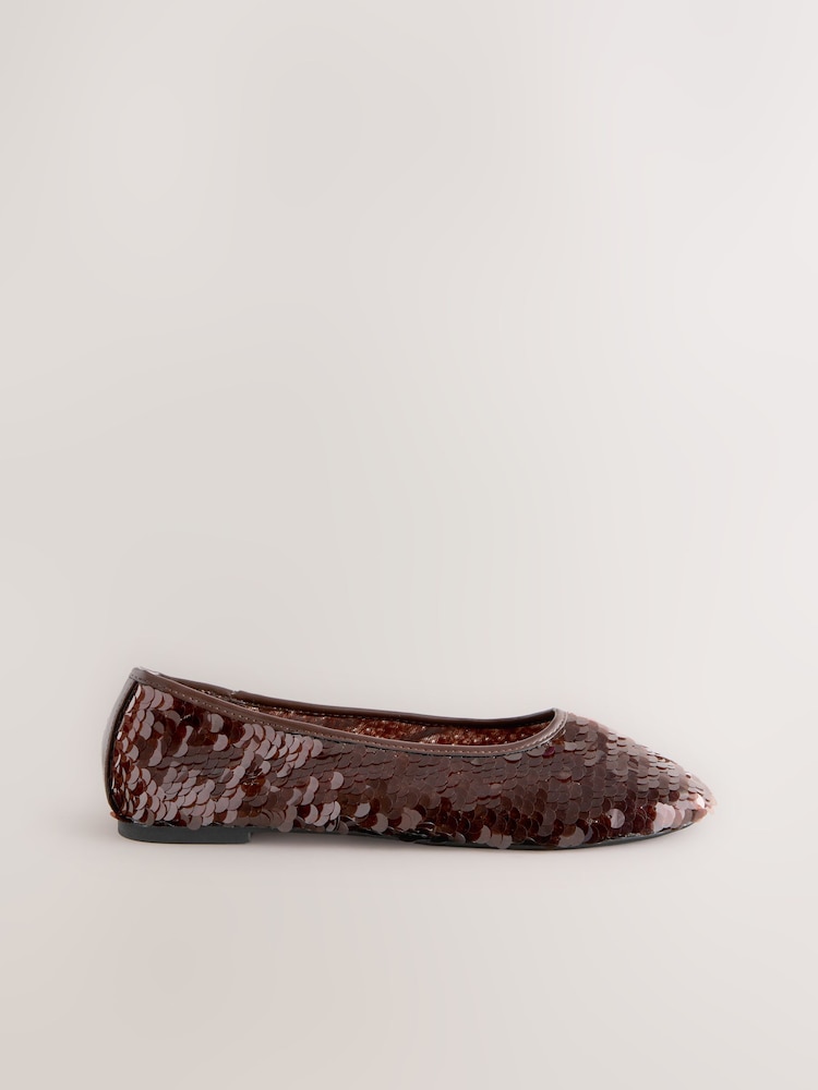 Chocolate Brown Sequin Forever Comfort® Round Toe Sequin Ballerina Flats - Image 2 of 10 Chocolate Brown Sequin Forever Comfort® Round Toe Sequin Ballerina Flats - Image 2 of 10