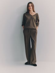 The Set Waffle V-Neck Sweat Top And Wide Leg Jogger Set Taupe Brown - Image 1 of 6