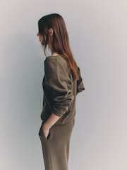 The Set Waffle V-Neck Sweat Top And Wide Leg Jogger Set Taupe Brown - Image 3 of 6