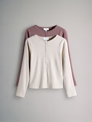 The Set 2 Pack Soft Touch Ribbed Long Sleeve Cardigan Pink/Cream - Image 2 of 6