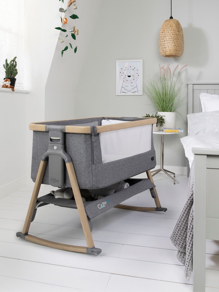 Tutti Bambini Oak and Charcoal CoZee Air Bedside Crib - Image 1 of 4