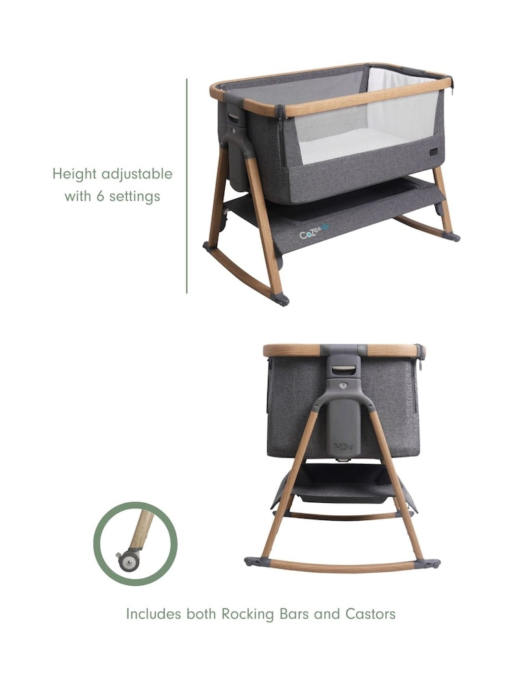 Tutti Bambini Oak and Charcoal CoZee Air Bedside Crib - Image 4 of 4