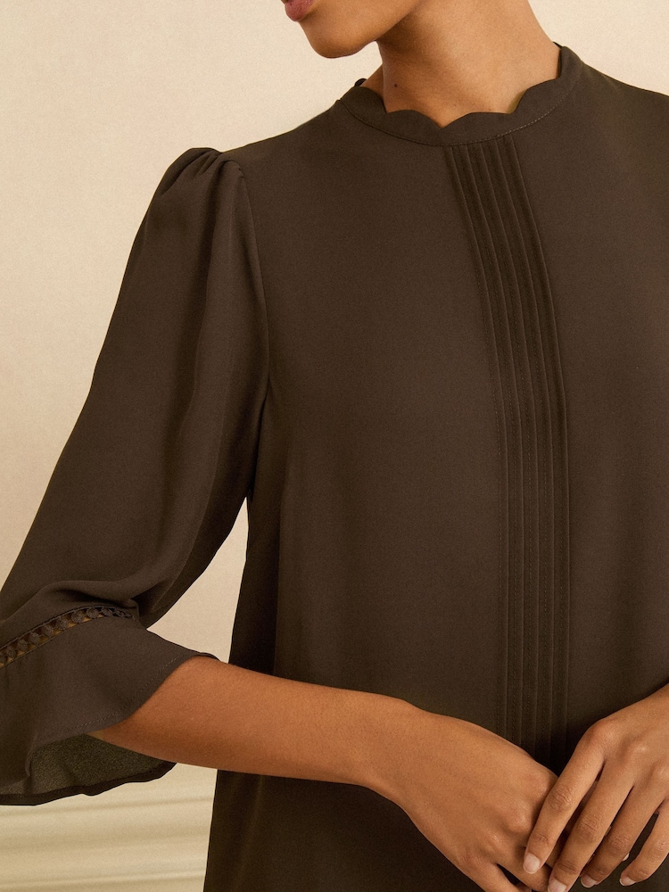 Love & Roses Chocolate Brown 3/4 Flute Sleeve Blouse - Image 2 of 4 Love & Roses Chocolate Brown 3/4 Flute Sleeve Blouse - Image 2 of 4