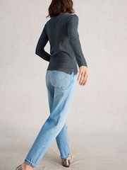 White Stuff Blue Sadie Long Sleeve Rib T-Shirt - Image 3 of 6