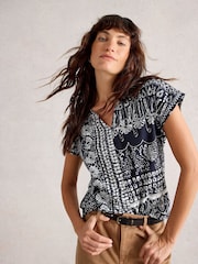 White Stuff Light Blue Nelly Notch Neck T-Shirt - Image 1 of 6
