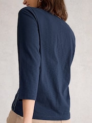 White Stuff Light Blue Nelly 3/4 Sleeve T-Shirt - Image 3 of 6