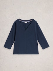 White Stuff Light Blue Nelly 3/4 Sleeve T-Shirt - Image 5 of 6
