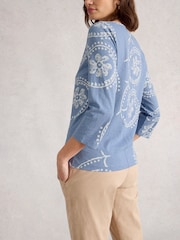 White Stuff Blue Nelly 3/4 Sleeve T-Shirt - Image 3 of 6