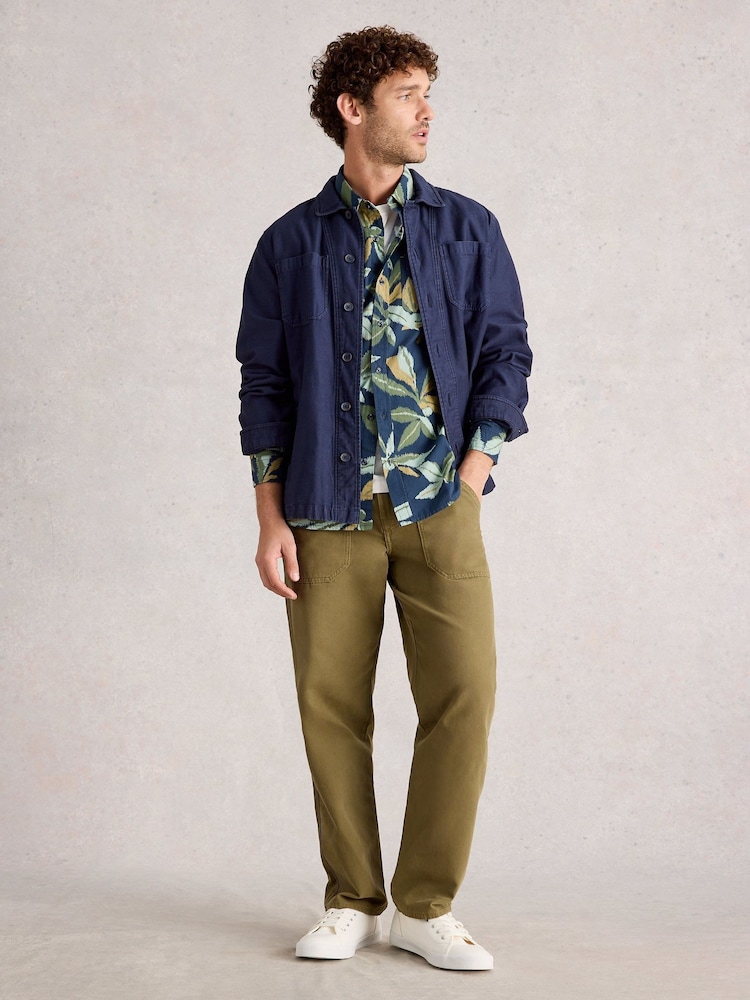White Stuff Blue Finsbury Leaf Print Shirt - Image 1 of 6