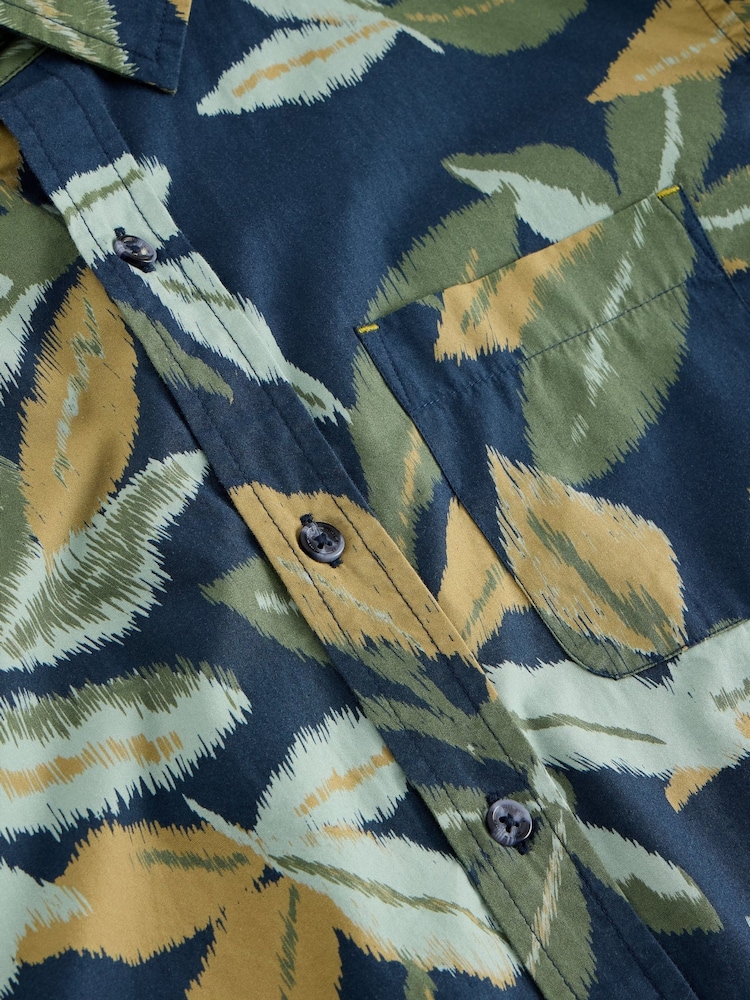 White Stuff Blue Finsbury Leaf Print Shirt - Image 6 of 6