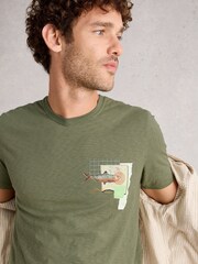 White Stuff Green Abersoch Graphic Print Map Fish T-Shirt - Image 4 of 6