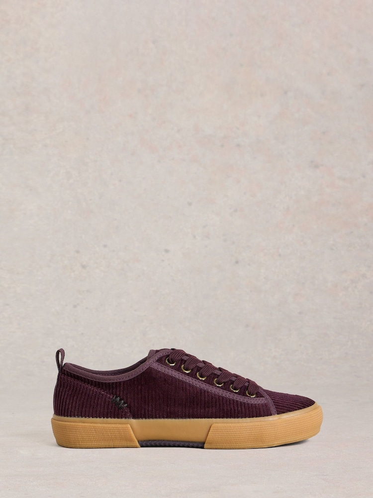 White Stuff Purple Pippa Cord Lace Up Trainers - Image 1 of 4