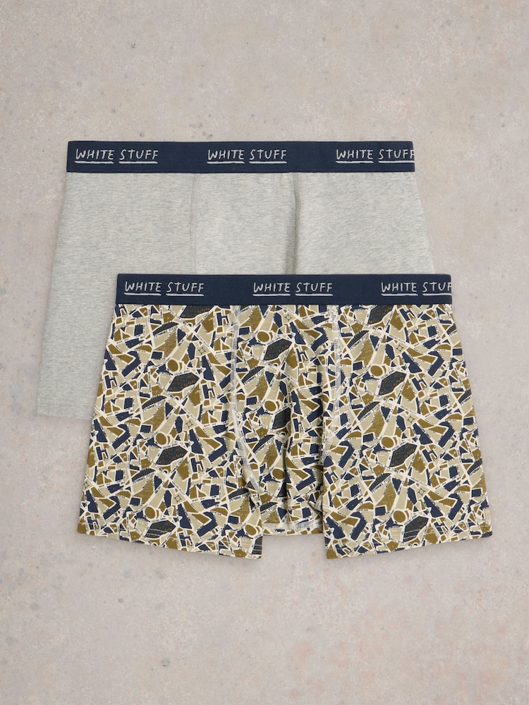 White Stuff Grey Hove Print & Plain Boxers 2 Pack - Image 1 of 3 White Stuff Grey Hove Print & Plain Boxers 2 Pack - Image 1 of 3