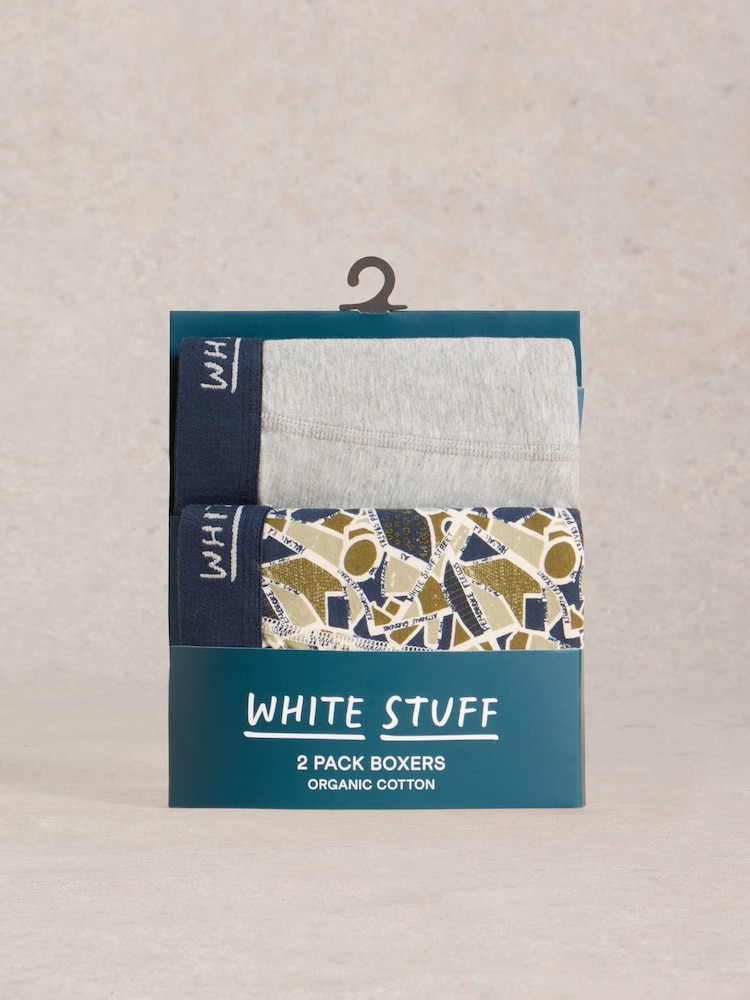 White Stuff Grey Hove Print & Plain Boxers 2 Pack - Image 3 of 3 White Stuff Grey Hove Print & Plain Boxers 2 Pack - Image 3 of 3