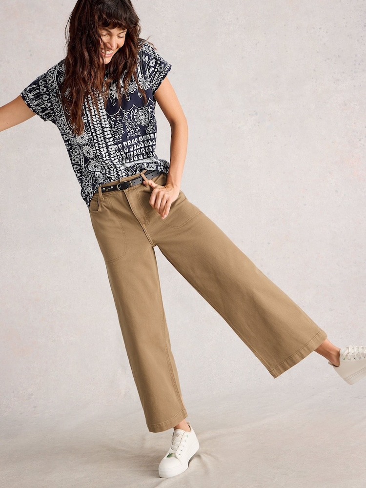 White Stuff Brown Tia Wide Leg Crop Jeans - Image 1 of 6